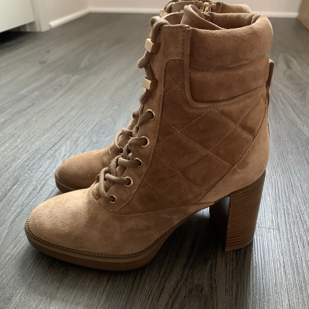 Aquatalia Iole Quilted Suede Lace-Up Booties Women 6.5 Brown Weatherproof Boots - Picture 3 of 10